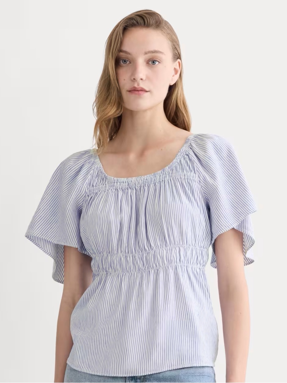 The Flutter-Sleeve Top in Stretch Linen NWT Large